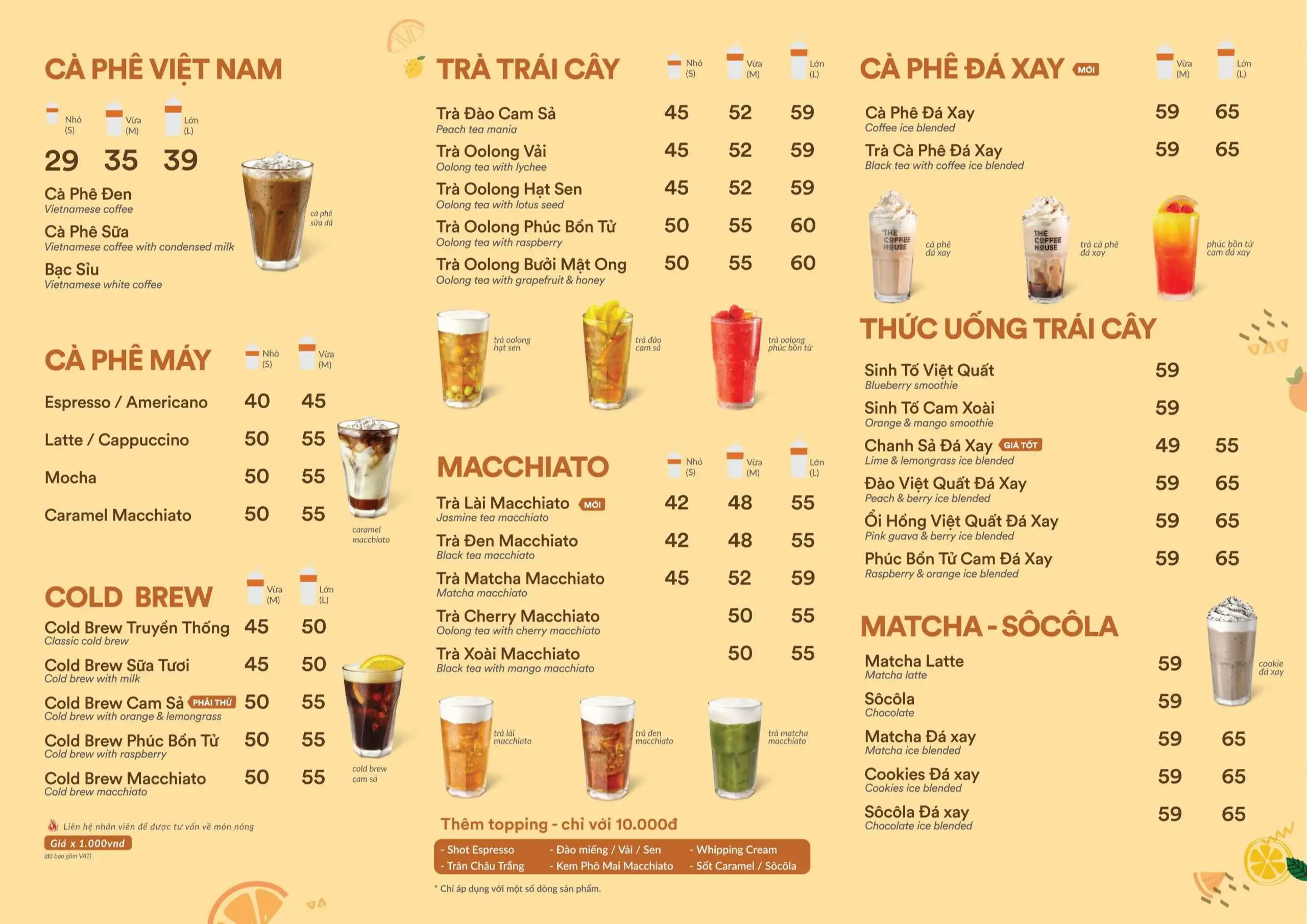 List các món uống nổi tiếng tại The Coffee House