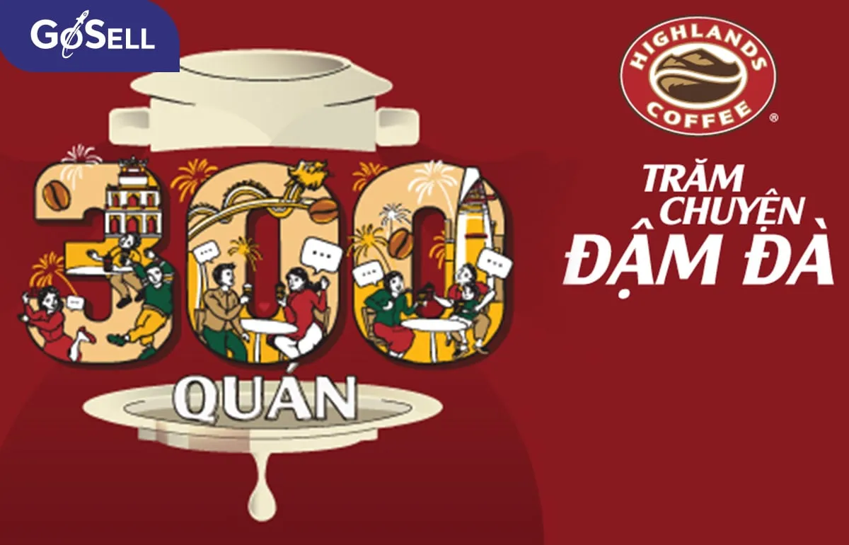 Bảng hiệu quán cà phê Highland Coffee nổi bật trên phố với thiết kế hiện đại và màu sắc thương hiệu đặc trưng