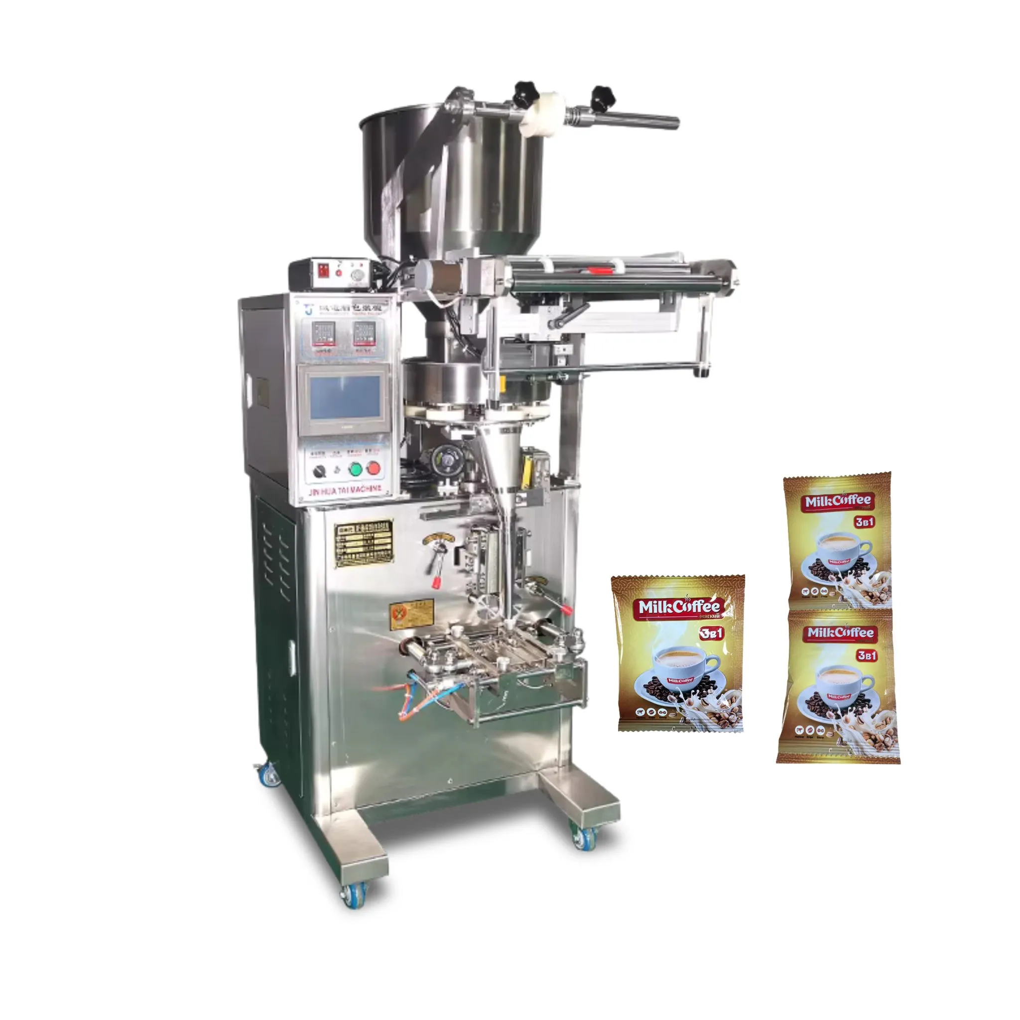 Cận cảnh hệ thống cốc đong và chiết rót của máy định lượng bột cà phê tự động