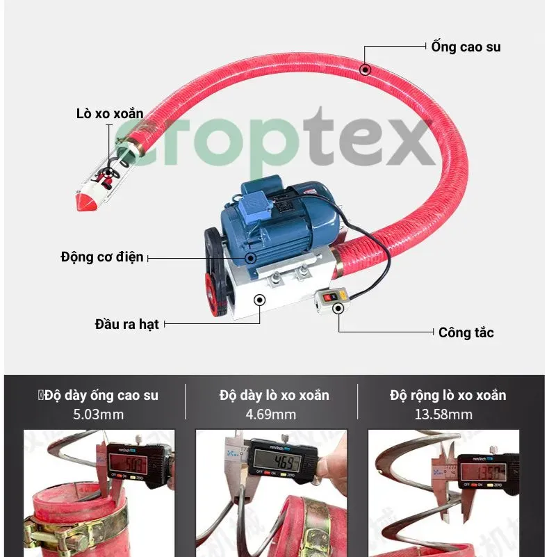 Cấu tạo chi tiết lò xo xoắn và ống chịu mài mòn của máy hút nông sản