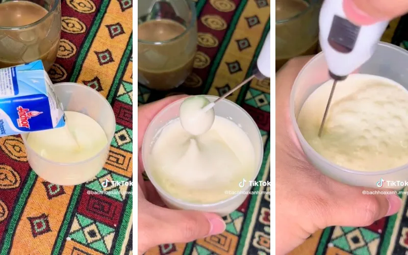 Chuẩn bị phần kem muối bằng máy đánh trứng