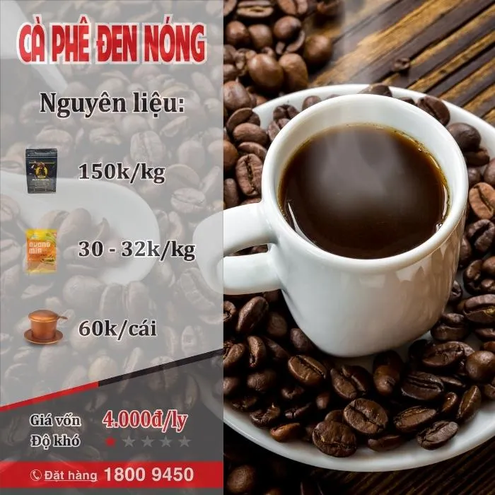 Công thức nguyên liệu, dụng cụ, bật mí giá vốn làm cà phê đen nóng ngon