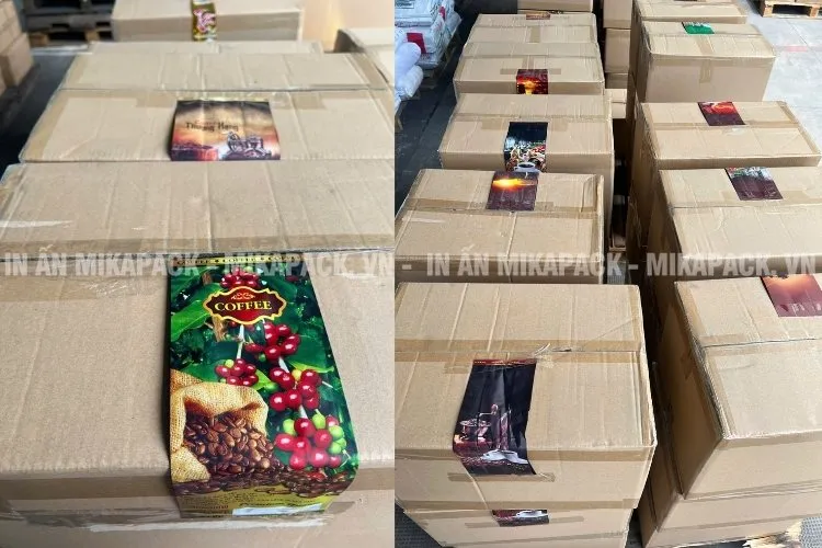 Công ty Mikapack có sẵn đủ mẫu bao bì cà phê in sẵn tại kho với nhiều kích thước và định lượng khác nhau