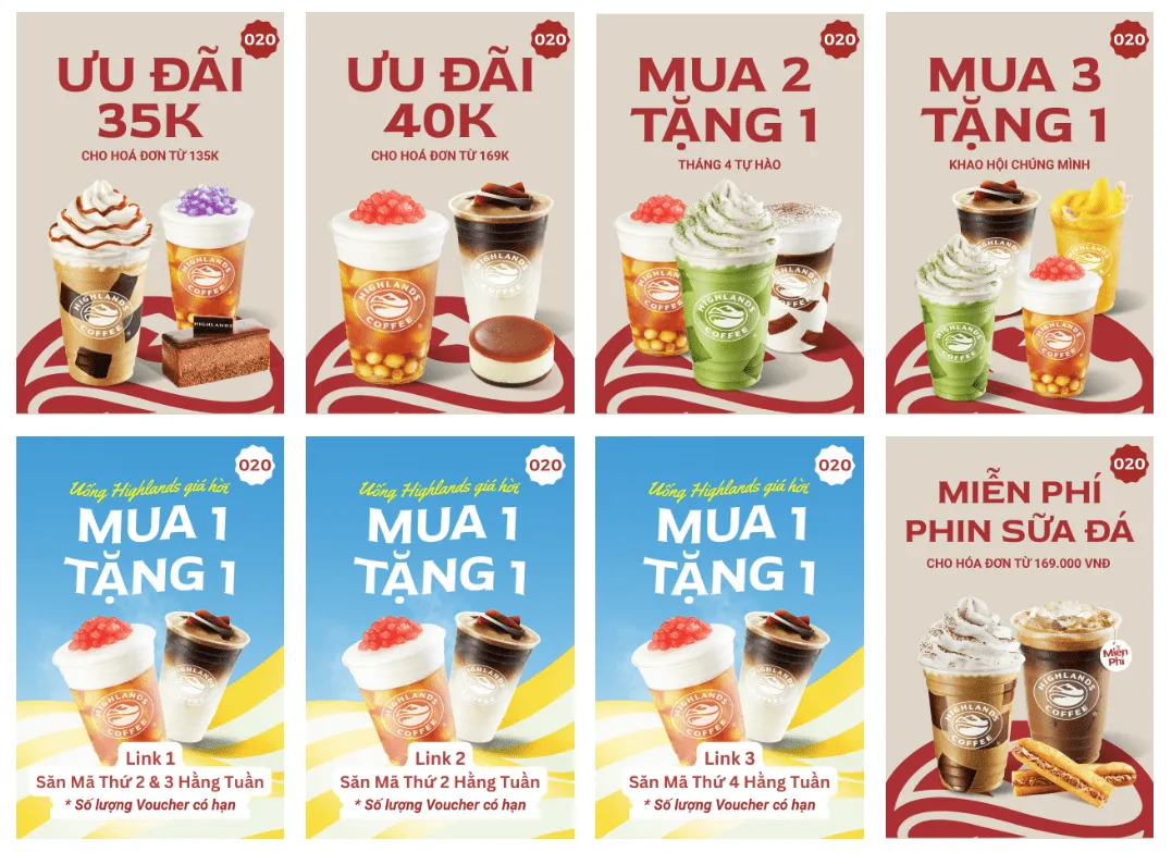 Giao diện hiển thị mã khuyến mãi Highlands Coffee dạng E-Voucher có QR code