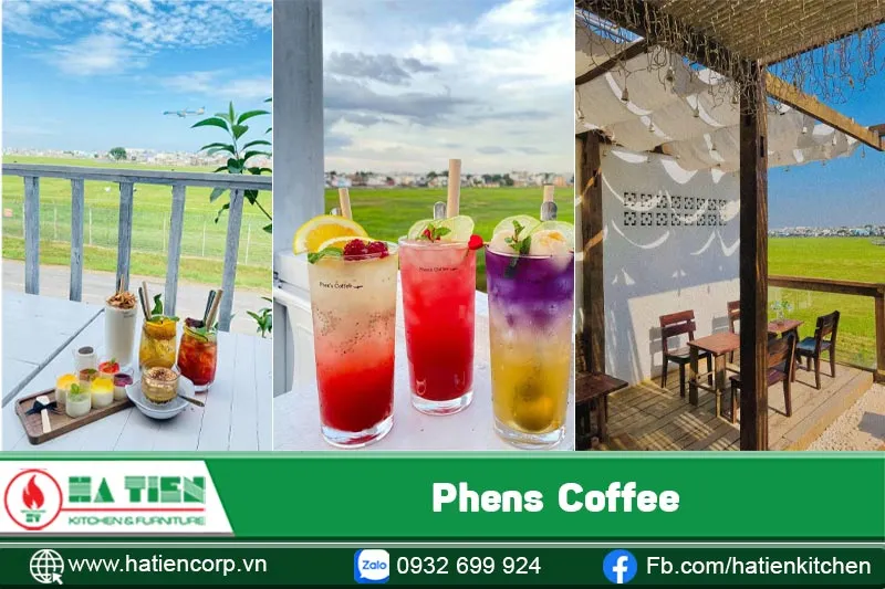 Góc nhìn cận cảnh từ sân thượng Phens Coffee ra hướng máy bay đang cất cánh