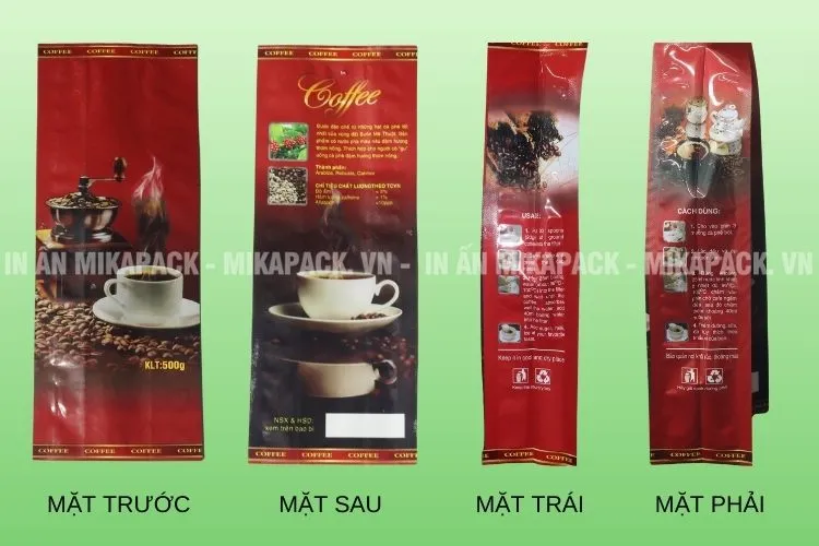 Hình ảnh mẫu bao bì cà phê có sẵn đã in sẵn đầy đủ các thông tin cơ bản cho người tiêu dùng