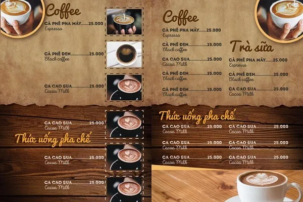 Hình ảnh menu dạng quyển cao cấp, thể hiện sự chuyên nghiệp khi thực hiện cách thiết kế menu quán cà phê