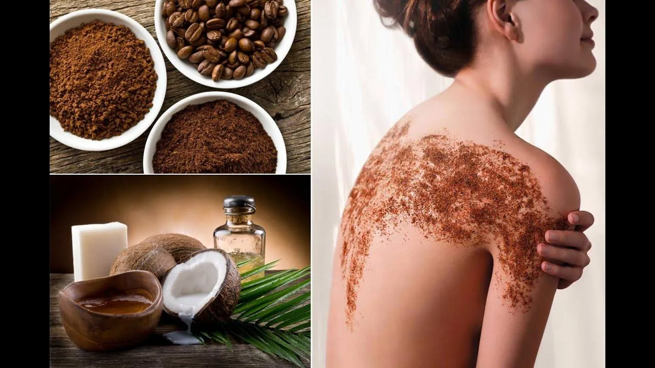 Hình ảnh người phụ nữ đang nhẹ nhàng xoa hỗn hợp tẩy tế bào chết cà phê lên da chân