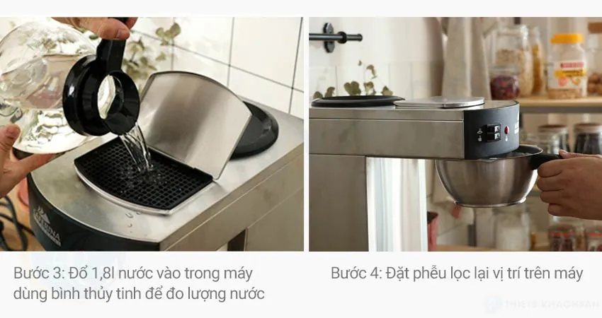 Hướng dẫn các bước đặt giấy lọc và đổ nước trên máy lọc cà phê Caferina LP1537