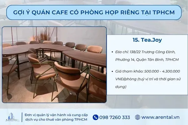 Không gian phòng họp rộng rãi, bố trí linh hoạt và được trang bị đầy đủ tại Tea.Joy Station