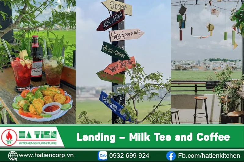 Khung cảnh ban công xanh mát tại Landing Milk Tea and Coffee nhìn về phía sân bay