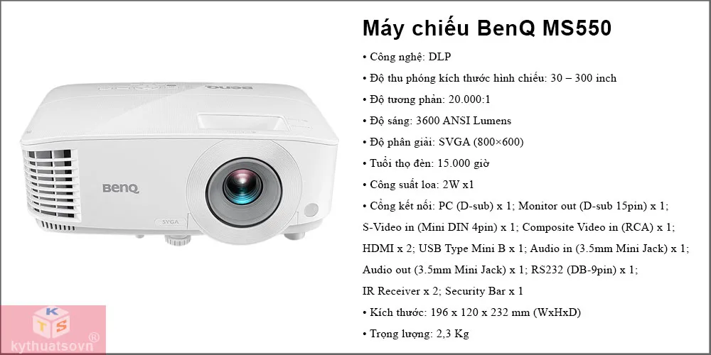 Máy chiếu BenQ MS550 là một lựa chọn tuyệt vời cho các quán cà phê với độ sáng cao và độ phân giải HD
