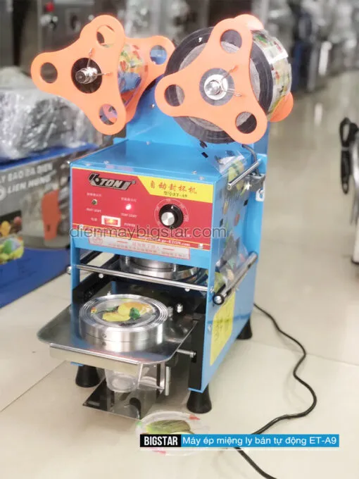 Máy ép miệng ly bán tự động ET-A9 với cảm biến mắt thần tự động dán miệng cốc