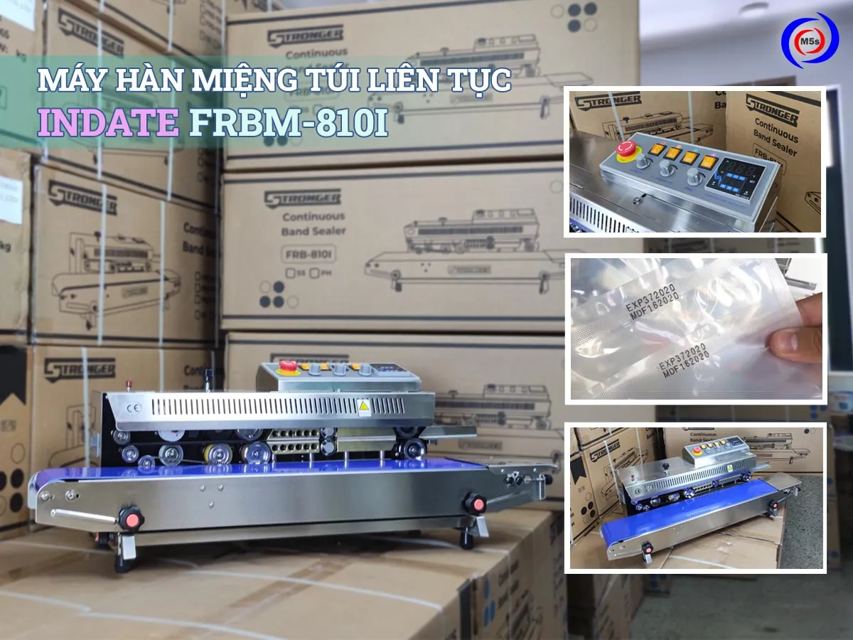 Máy hàn miệng túi liên tục có in date FRBM-810I Stronger, thiết bị máy ép miệng túi cà phê cao cấp cho các xưởng rang xay