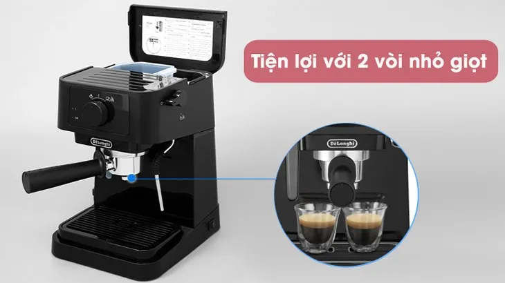 Máy Pha Cà Phê Delonghi EC230.BK Với Thiết Kế 2 Vòi Tiện Lợi