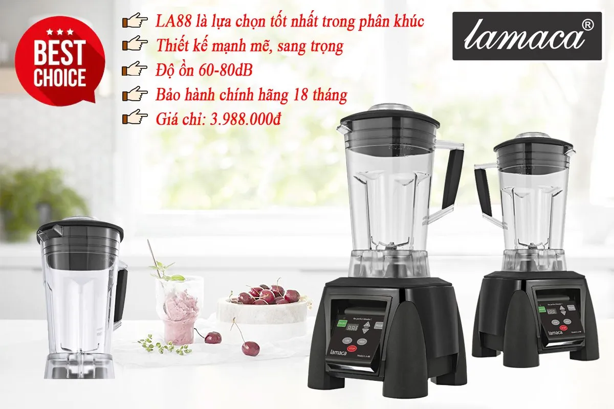 Mô tả một máy xay sinh tố công nghiệp dùng để xay hạt cà phê, nhấn mạnh tính đồng nhất của bột xay