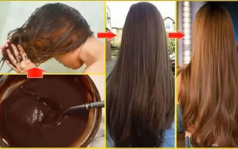 Một người phụ nữ trẻ đang thoa hỗn hợp cà phê lên tóc của mình bằng cọ nhuộm chuyên dụng