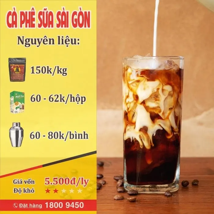 nguyên liệu chuẩn bị cho cách làm cà phê sữa đá Sài Gòn ngon đậm đà