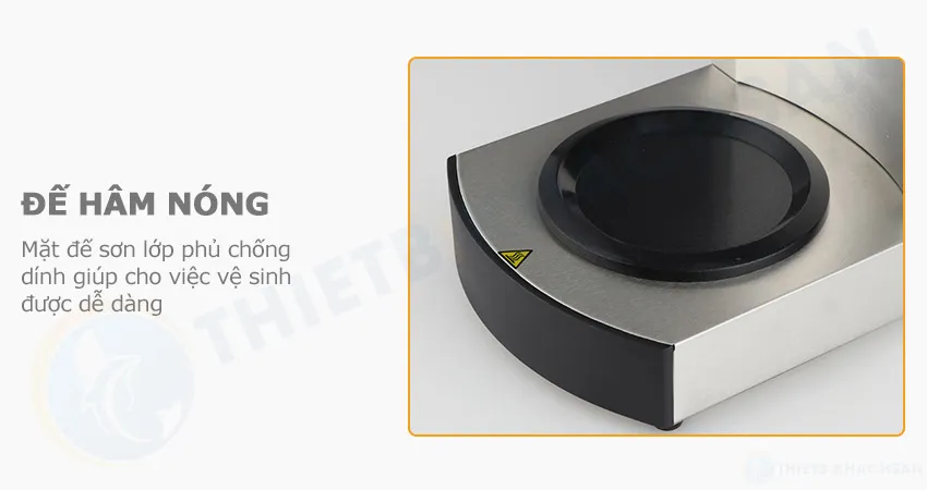 Phần đế hâm nóng có lớp sơn phủ chống dính trên máy hâm nóng cà phê Caferina LP1537