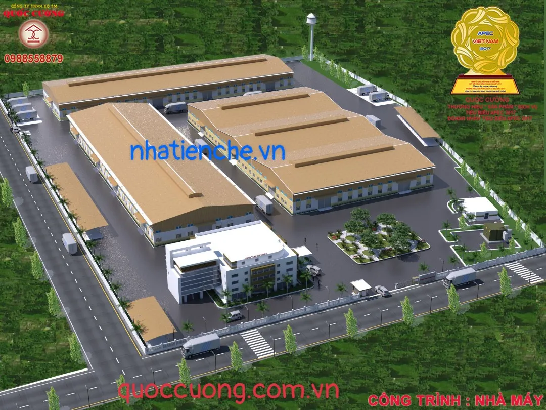 Phối cảnh bên ngoài một dự án nhà máy công nghiệp