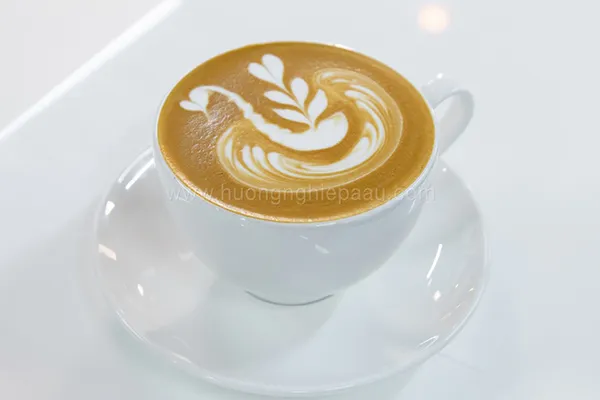 Tách Latte được tạo hình thiên nga đẹp mắt, minh họa cách pha cà phê ý chuyên nghiệp