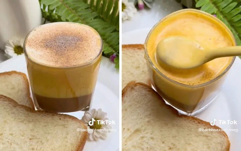 Thưởng thức ly cà phê trứng với lớp kem trứng sánh mịn và lớp cà phê đậm đà bên dưới