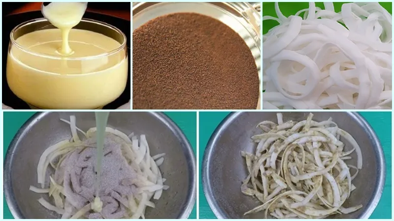 Ướp cùi dừa đã nạo với cà phê và đường để thẩm thấu hương vị