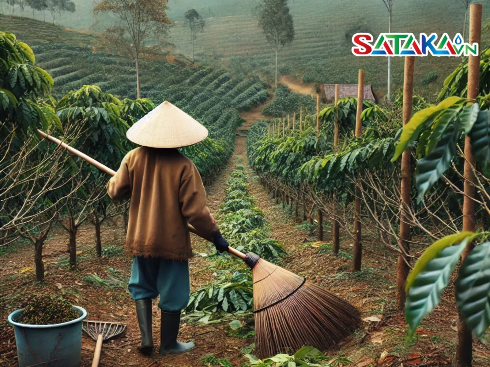 Vệ sinh vườn cây cà phê sau thu hoạch để loại bỏ các tàn dư và mầm bệnh